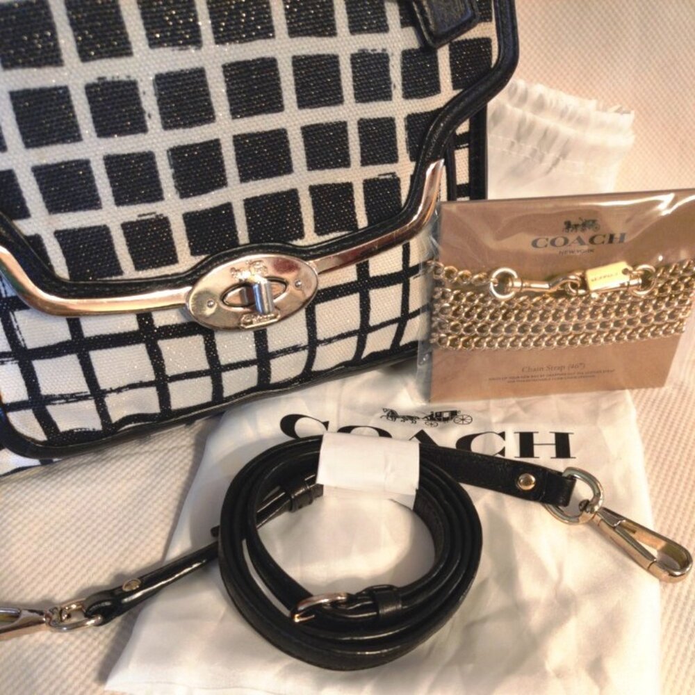 Coach Madison Sadie Top Handle or Crossbody in Black/Cream EUC + NWT Gold Chain - Picture 4 of 16